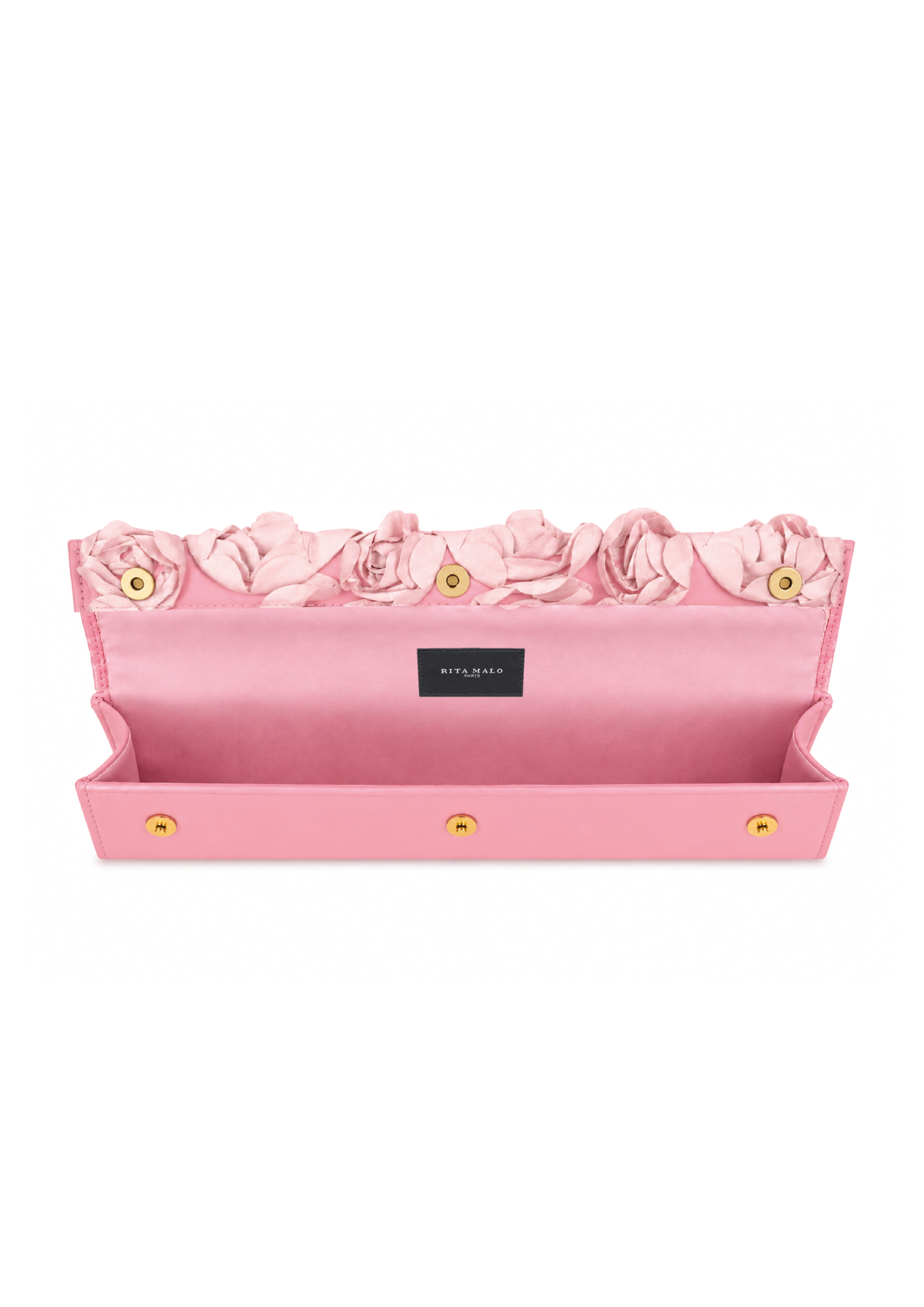 Pochette en cuir de veau ornée de fleurs