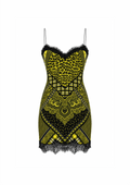 Patchwork print lace-trimmed dress